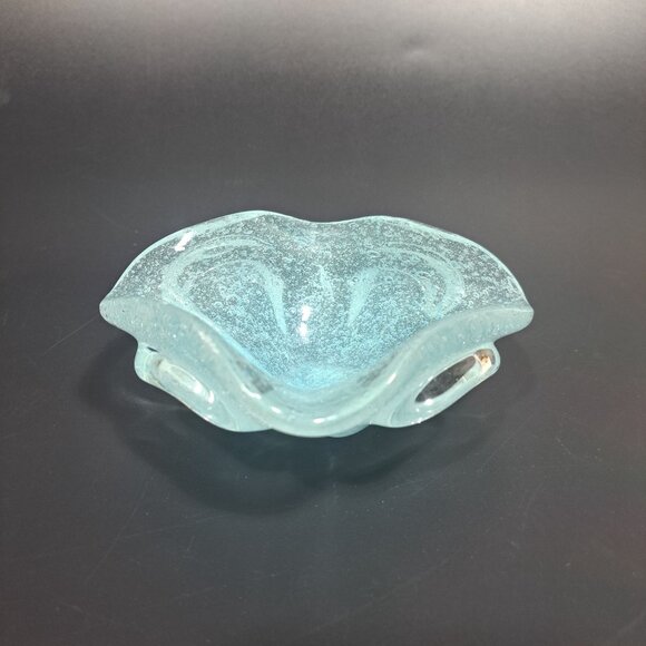 Murano Light Blue Bubble Art Glass Trinket Bowl - Picture 5 of 13